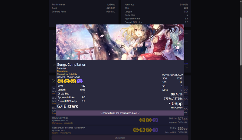 Screenshot of the score detail view