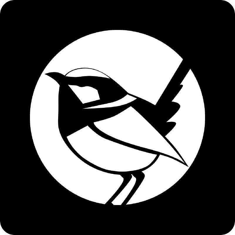 The sighwren logo; a silhouette of a superb fairywren